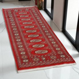 Tekač preproga bordo Bukhara 64x177 ročno vozlana preproga za hodnik