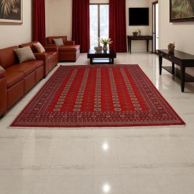 Orientalska preproga Bukhara 280x366 cm – velika bordo ročno vozlana preproga