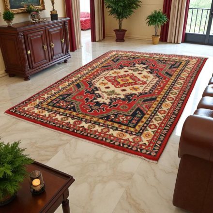 Afghan preproga Kargai 199x292 cm – ročno vozlana bordo-bež klasična preproga