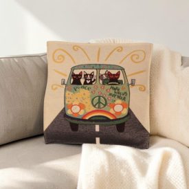   Okrasna blazina zelena 45 x 45 cm – Mačke iz avtobusa miru