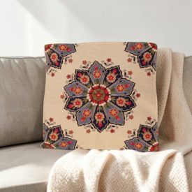 Okrasna blazina krem 45 x 45 cm – Modra rozeta