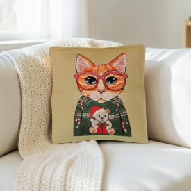   Okrasna blazina žajbljevo zelena 45 x 45 cm – Praznična mucka