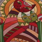 Okrasna blazina bordo 45 x 45 cm – Mozaični mačji par
