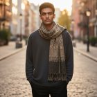 Eleganten moški in ženski šal 215x105 sivo-črn z avtentičnim vzorcem