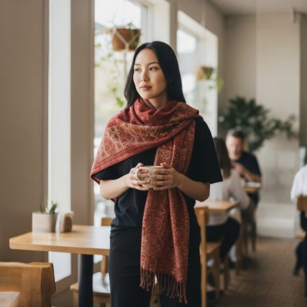 Eleganten ženski šal 215x105 bordo bombažni šal