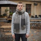 Eleganten moški in ženski šal 215x105 sivo-črn bombažni šal