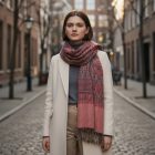 Šal z orientalskim vzorcem vijolično-rjav 215x105 bombažna ruta