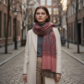   Šal z orientalskim vzorcem vijolično-rjav 215x105 bombažna ruta