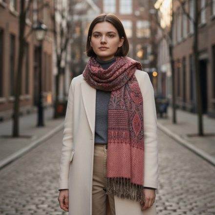 Šal z orientalskim vzorcem vijolično-rjav 215x105 bombažna ruta