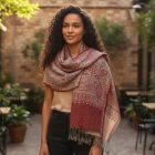 Šal sivo-bordo 215x105 eleganten ženska ruta iz bombaža