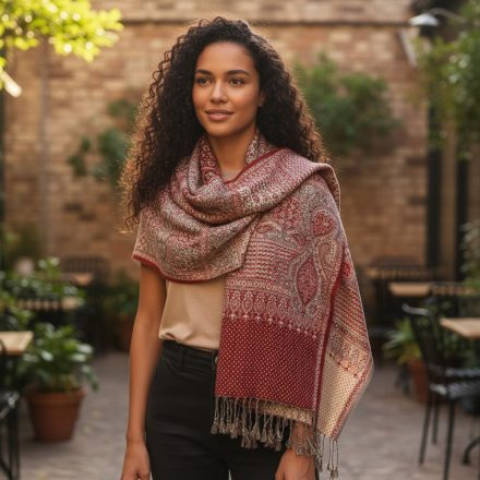 Šal sivo-bordo 215x105 eleganten ženska ruta iz bombaža