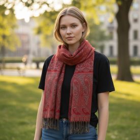 Šal rdeč 215x105 velik ženski šal iz bombaža