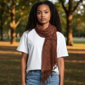   Eleganten ženski šal 215x105 bordo-bež z avtentičnim vzorcem