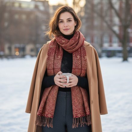 Eleganten ženski šal 215x105 bordo-bež z avtentičnim vzorcem