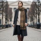 Eleganten šal temno zelen 215x105 tanek ženski šal