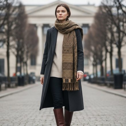 Eleganten šal temno zelen 215x105 tanek ženski šal