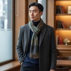 Orientalski šal 215x105 zeleno-modri bombažni šal