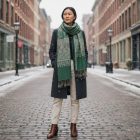 Orientalski šal 215x105 zeleni bombažni šal