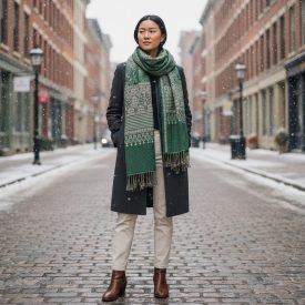 Orientalski šal 215x105 zeleni bombažni šal