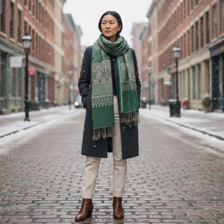 Orientalski šal 215x105 zeleni bombažni šal