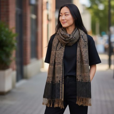 Velik šal 215x105 velik rjavo-modri ženski šal