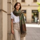 Ženski šal 215x105 zeleno-rjav eleganten ženski šal