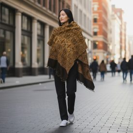 Eleganten šal zlato-črn 215x105 tanek ženska ruta