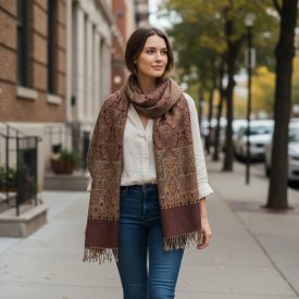 Šal z orientalskim vzorcem rjav 215x105 bombažna ruta